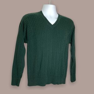 IZOD Cotton Cable-Knit Green Sweater Size M